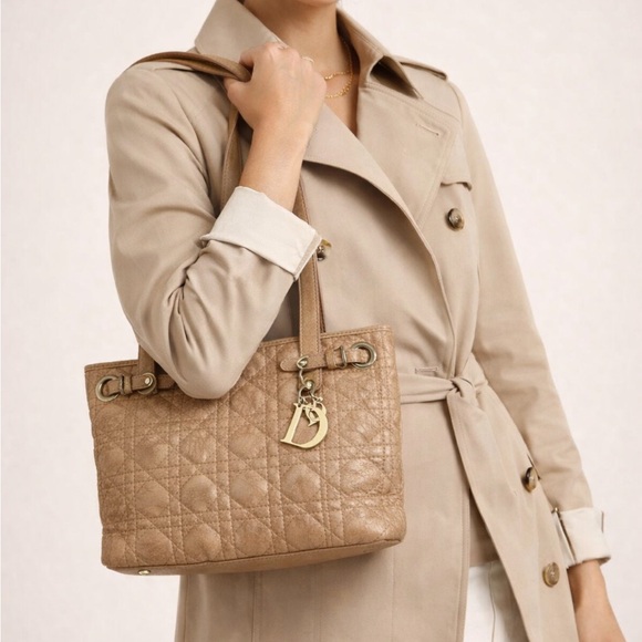 Dior Handbags - Dior Tan Quilted Tote Bag